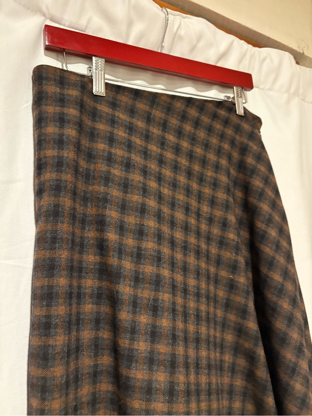 Vince Brown and Black Plaid Midi Skirt